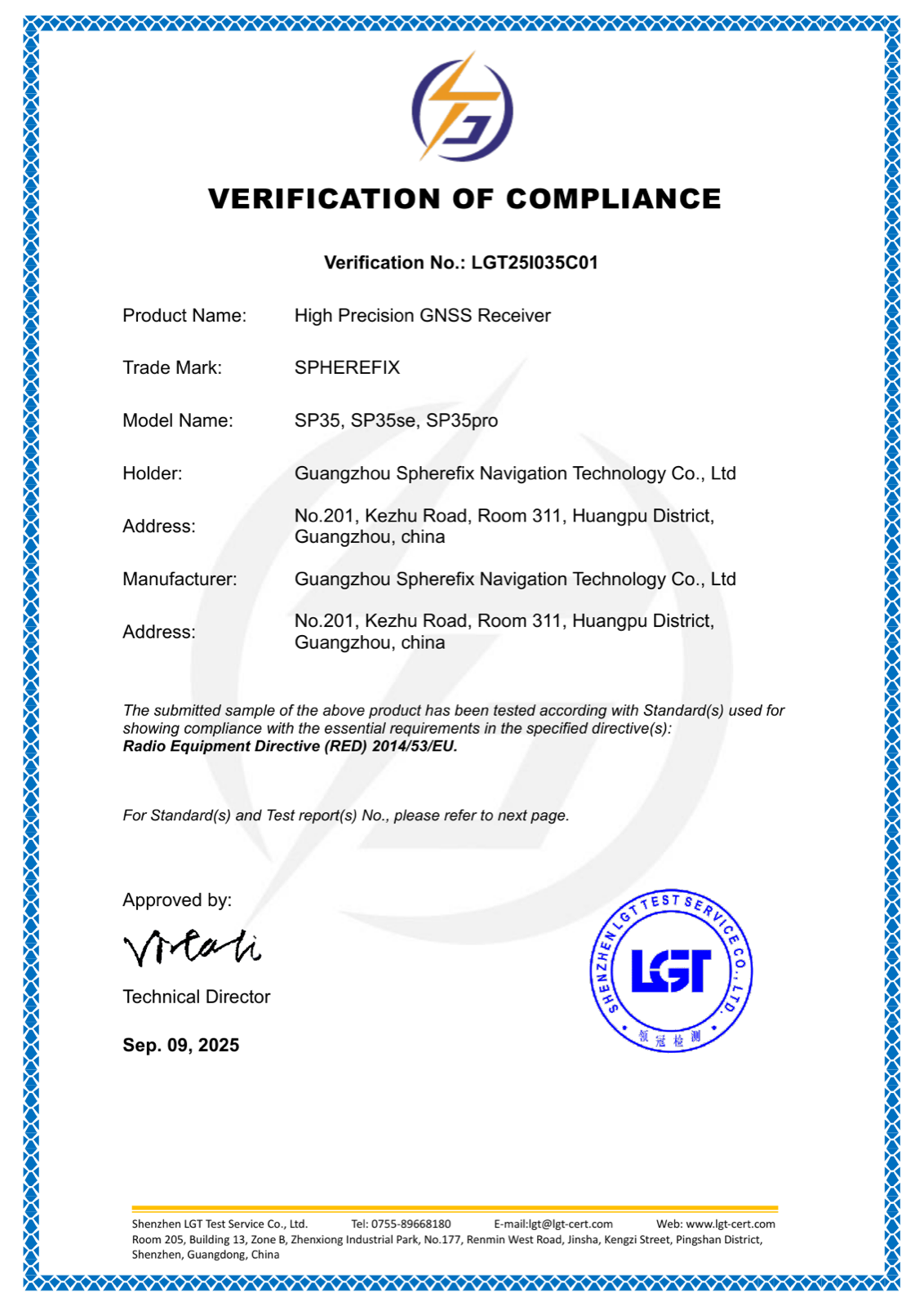 SP35 CE RED certificate